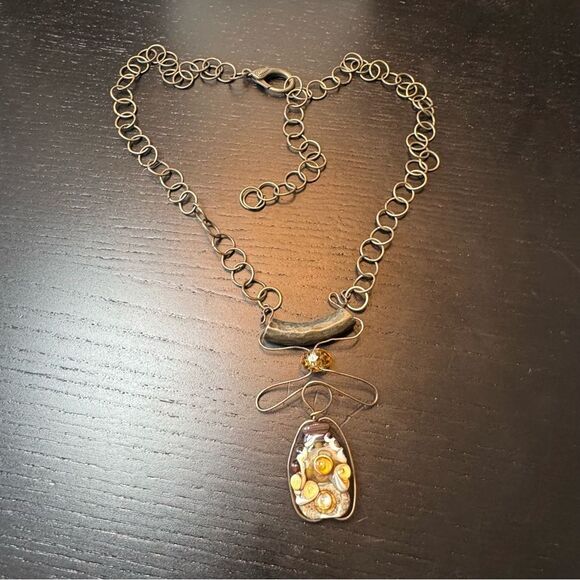 Vintage Handmade Unique Gold Wire and Stone Pendant Necklace - Picture 5 of 8